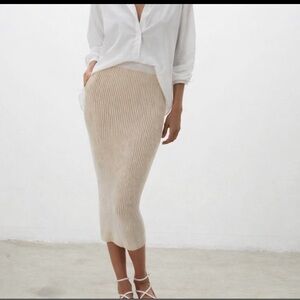 Anine Bing Julian Ribbed Bodycon Skirt Cream Small
